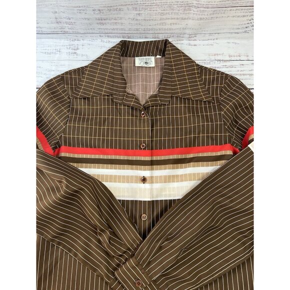 Vintage White Stag BrownButton Down Collar Long Sleeve Disco 70's Sz 14 Academia - Picture 7 of 13